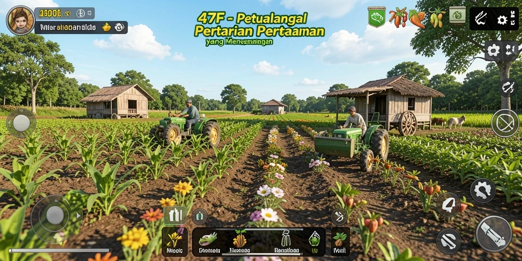 Tampilan menarik dari gameplay <strong>47F</strong> yang menggambarkan bertani dengan seru.