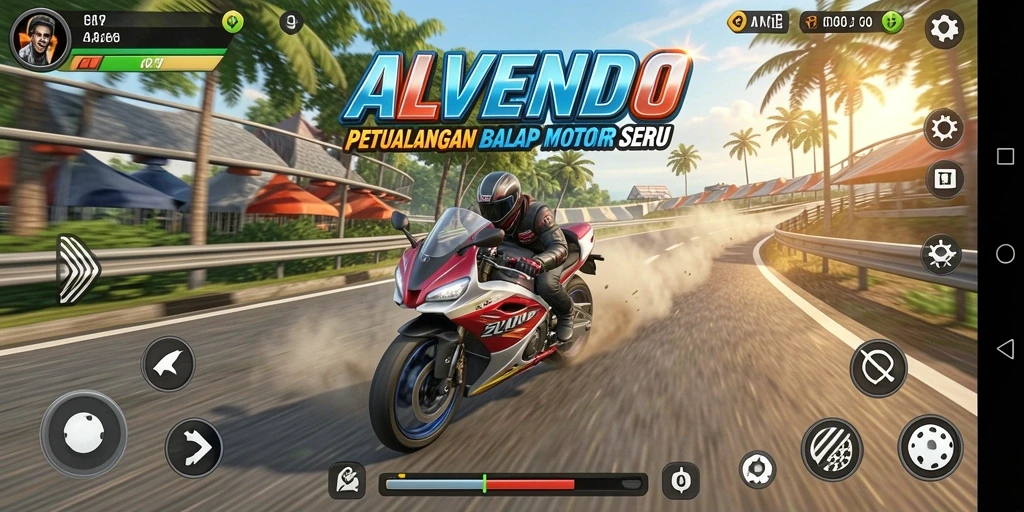 Tampilan gameplay balap motor yang mendebarkan di ALVENDO.