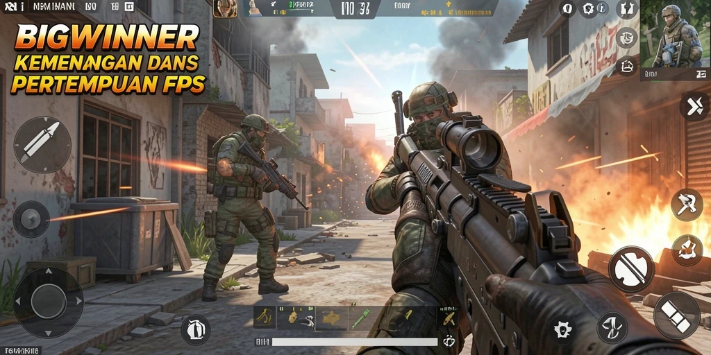 Screenshot gameplay <strong>BIGWINNER</strong> menunjukkan aksi tembak-menembak yang intens.