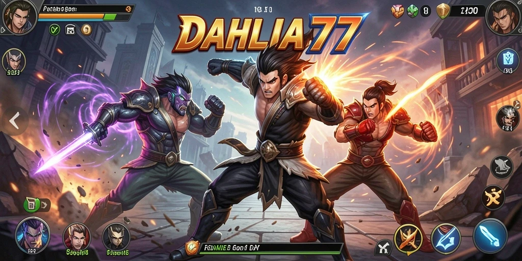 Tampilan gameplay DAHLIA77 dengan pertarungan yang mendebarkan.