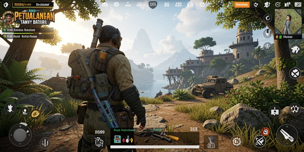 Tampilan gameplay DS99 yang menampilkan petualangan seru di dunia terbuka.