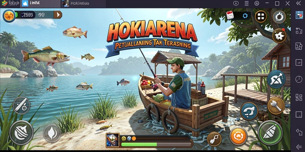 Tampilan gameplay HOKIARENA yang seru dengan aksi memancing yang menarik.