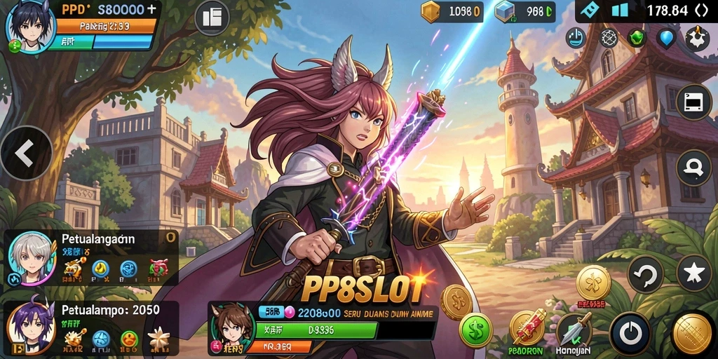 Screenshot gameplay PP8SLOT menampilkan pertarungan karakter anime.